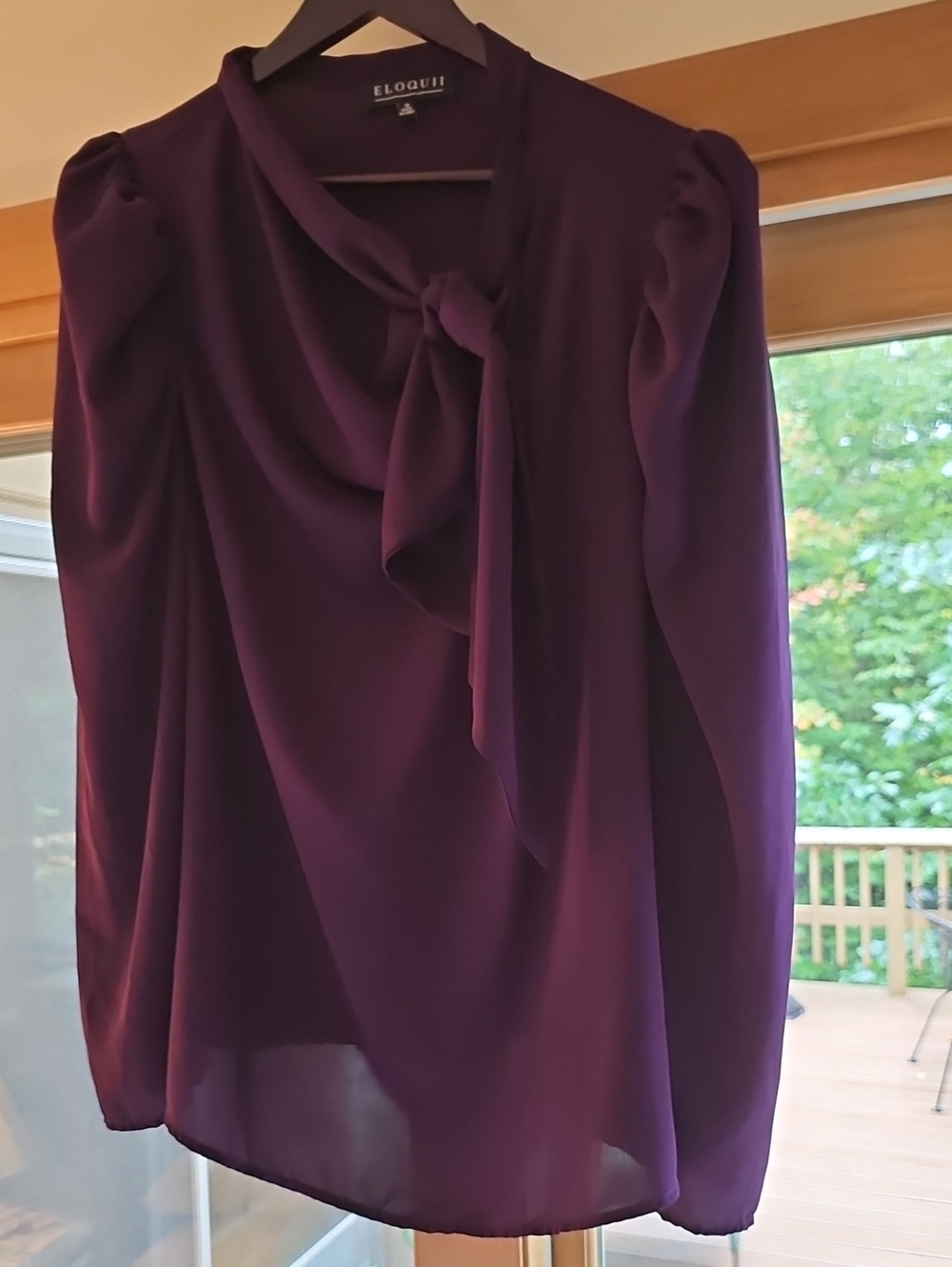 Eloquii Women's Purple Tie-Neck Blouse